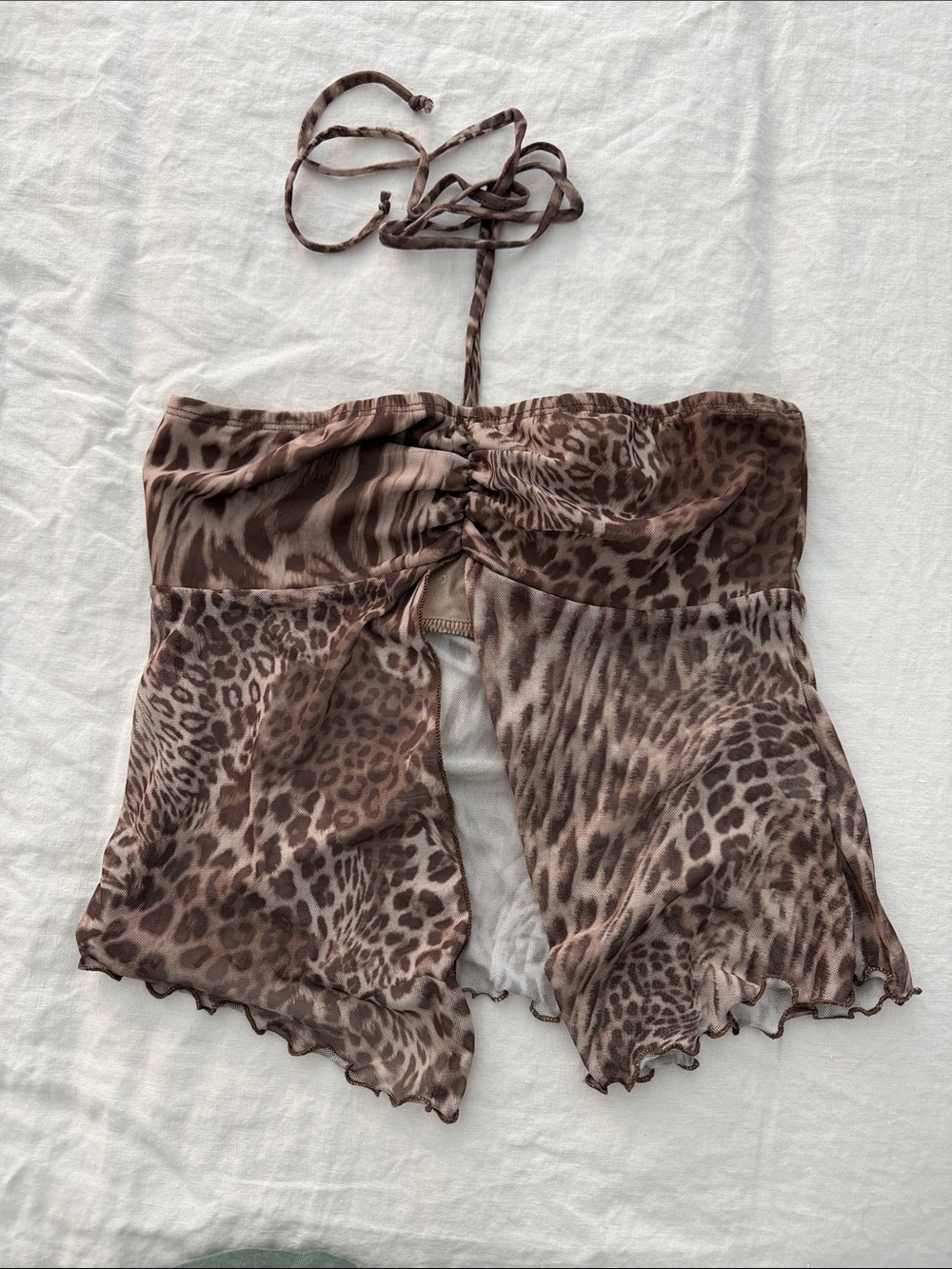 See You Monday Brown Leopard-Print Halter Tie Crop Top